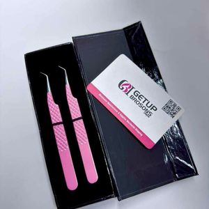 GETUP BROSONS IMPEX 45 Degree Pink Stainless Steel Eyelash Tweezers Precision Tool <b>Box</b> Packaging - Product Image 1