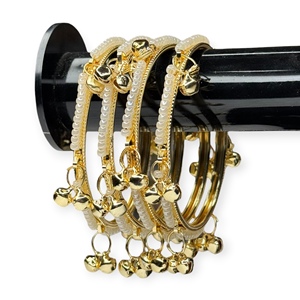 Nuevos Brazaletes Metálicos Ghungroo con Textura de Perla Dorada Cachemirí 2026, Estilo Elegante Jhumki para Boda, Ligeros, a Precio de Mayoreo - Product Image 1