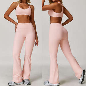 Ensemble de sport cinq pièces pour homme rose clair, avec soutien-gorge de sport extensible, veste, leggings à taille élastique, tenue décontractée de fitness coupe ajustée - Product Image 5