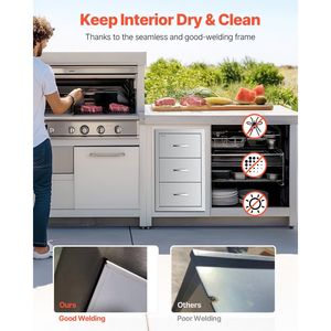 Armadietti a incasso in acciaio inox a triplo accesso per cucina da esterno 16.5" L x 29" A x 20.5" P, cassetti contenitori per isola BBQ - Product Image 6