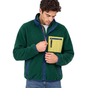 <b>Men's</b> Green Fleece <b>Jacket</b> Stand Collar Zipper Casual Windproof Autumn Wear Regular Fit Polyester Material <b>Sherpa</b> Fleece <b>Jackets</b> - Product Image 5