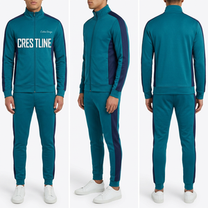 Conjunto Deportivo CresTline para Hombre en Color Azul Turquesa con Bloques de Color, Chaqueta con Cremallera Frontal y Mangas Largas, con Bolsillos Laterales y Estampado Personalizado - Product Image 1