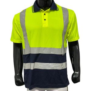 Camiseta Polo de Seguridad de Alta Visibilidad con Logotipo Personalizado, Dos Tonos, Manga Corta, Amarillo Marino, Cinta Reflectante, Ropa de Trabajo, Fabricante Mayorista OEM - Product Image 1