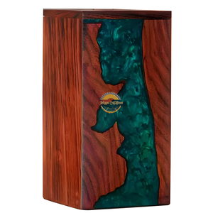 Ocean Inspired Resin & Natural Wood Cremation Urn Handmade Blue Wave Funeral Ashes Box by AYAANS - Product Image 1