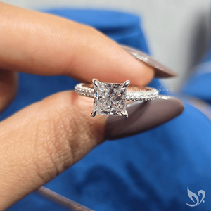 2CT Princess Cut Lab Grown Diamond <b>Ring</b> Bold Square Engagement <b>Ring</b> Three Row Pave Band 10K White Gold Statement <b>Ring</b> - Product Image 4
