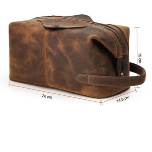 Sac de voyage suspendu en cuir vintage avec fermeture éclair, grande capacité, poignée souple, écologique, pour trousse de toilette, OEM ODM - Product Image 4