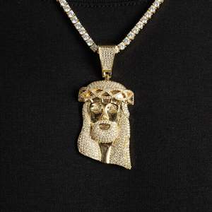 Men's 18K Gold Plated Jesus Face Pendant Necklace With Moissanite <b>Iced</b> <b>Out</b> Box <b>Chain</b> Hiphop Religious Jewelry - Product Image 6