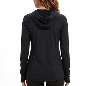 Sudadera con Capucha Negra de Manga Larga para Mujer, Color Sólido, Secado Rápido, Poliéster, para Adultos - Product Image 2