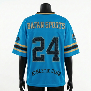 Premium <b>Womens</b> Football Jersey 180 GSM Moisture Wicking Micro <b>Mesh</b> Polyester Blue Black Gold Panel Design Custom Logo - Product Image 4