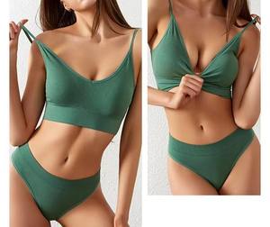 Pleated <b>Skirt</b> and Bra <b>Set</b> Women Two Piece <b>Bikini</b> Sexy Wire Free Dancewear Stage wear Nightclub Party Performance Wear - Product Image 2