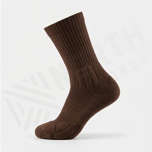 Brown Crew <b>Socks</b> Solid Color Knitted Breathable Daily Wear Adult Regular Style - Product Image 3