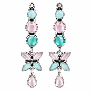 Bulk Price Antique <b>Silver</b> Plated Bell Shape Multi Stone Trendy Drop <b>Earrings</b> Wholesale | Women's <b>Earrings</b> Supplier - Product Image 1