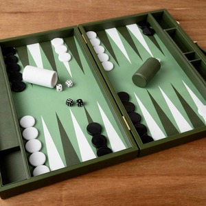 Backgammon <b>Set</b> Foldable Green Board with White and Black Checkers <b>Dice</b> and Cups for Playing Custom Size Unisex - Product Image 5