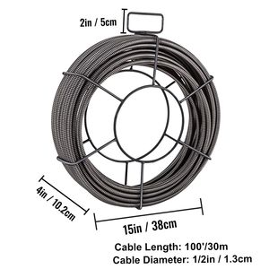 Cable de limpieza de desagües de núcleo sólido de 100 pies x 1/2 pulgada, serpiente desatascadora para limpieza de tuberías, equipo de limpieza de desagües - Product Image 6