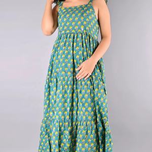 COTTON <b>SUMMER</b> <b>DRESS</b> Indian Print <b>Dress</b> Square neck <b>Sleeveless</b> Floral Print Casual Maxi <b>Dresses</b> For Women - Product Image 1