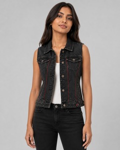 Fashion <b>Denim</b> Vest <b>Sleeveless</b> Jean <b>Jacket</b> with Durable Button Women Closure Classic Design for Layering Travel and Daily Out - Product Image 1