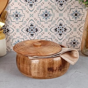 Handmade Enamel Coated Polished Durable Wooden Casserole Round Storage Box with <b>Lid</b> Contemporary Eco-Friendly Design - Product Image 1