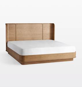 Modern Solid Teak Wood <b>Platform</b> <b>Bed</b> <b>Frame</b> with Curved Edge Design for Luxury Minimalist Bedroom Furniture - Product Image 1