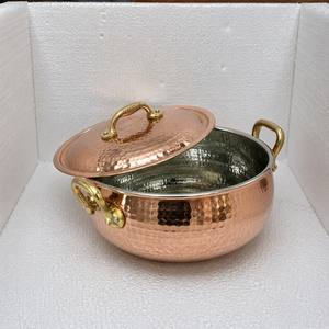 Pure Copper Hammered Handi <b>Pot</b> with Lid Brass Handles 2.5L Traditional Cooking Serving Cookware <b>for</b> Hotel Restaurant Catering - Product Image 2