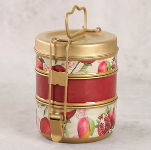 Turquoise brass tiffin <b>box</b>, 3 tier botanical vintage lunch <b>box</b>, colorful floral food carrier, available at wholesale prices. - Product Image 5