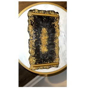 Plateau de service moderne en résine fait main avec poignées, compatible lave-vaisselle, pliable pour cuisine, maison, table à manger, nourriture, petit-déjeuner, thé, café - Product Image 2