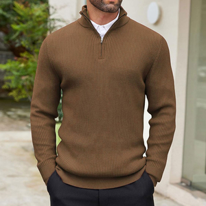 Men's <b>Brown</b> Cotton Ribbed Knit Anti-Pilling Sweater Full Sleeve Pullover Casual Autumn Wear - Product Image 3