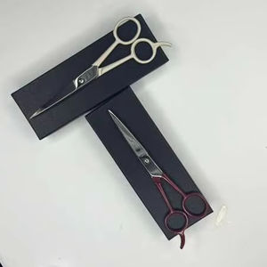 Tijeras de Peluquería Profesionales de Acero Inoxidable para Diestros, Color Rojo Oscuro y Beige, Mango Largo, Punta Redonda y Afilada, para Cortar el Cabello en Salón - Product Image 3