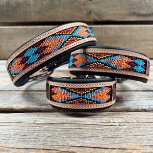 Premium Handcrafted <b>Beaded</b> Leather Dog Collar Turquoise Tribal Pattern Durable Adjustable Safe Stable Accessories LEATHERCART - Product Image 1