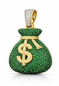 Pendentif Sac d'argent vert Hip Hop pour homme, en argent sterling 925 plaqué or, avec moissanite taille brillant de luxe, style rappeur - Product Image 5