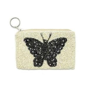 Beaded <b>Coin</b> <b>Purse</b> With Butterfly Design Handmade Zipper Closure Minimalist Style Unisex Mini Size - Product Image 1