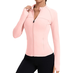 Chaqueta de yoga transpirable para mujer, con cremallera completa, de nailon, cuello alto, manga larga, de secado rápido, para fitness, gimnasio, correr, corte ajustado frontal. - Product Image 1
