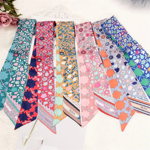 Bag Scarf New Floral Print Women Silk Scarf Skinny Bag Ribbon Female Headband Fashion Head Scarf Long Scarves & Wraps - Product Image 1