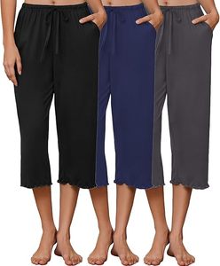 Lot de 3 pantalons de pyjama capri pour femme 2026, pantalons de détente à ourlet volanté, bas de pyjama à cordon de serrage avec poches - Product Image 4