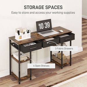 Scrivania per Computer da 47 Pollici in Stile Rustico Marrone con Ripiani Regolabili e Cassetti in Tessuto, Piccola Scrivania con Comodi Cassetti - Product Image 4