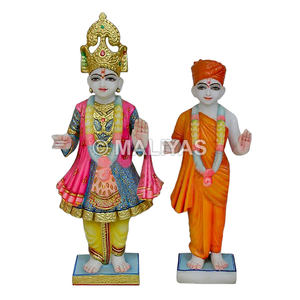 Swaminarayan Bhagwan Pratima |   Ensemble de statues de Swaminarayan et de Gunatitanand Swami en marbre – Maliyas - Product Image 1