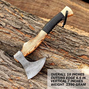 Nordic Forge Hand Forged Damascus Steel Camping <b>Axe</b> Ash Wood <b>Handle</b> Leather Sheath Industrial Grade Custom OEM 6.5" Bearded Head - Product Image 2