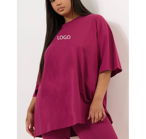 เสื้อยืดออกกำลังกายผ้าโพลีเอสเตอร์ผสมสแปนเด็กซ์สำหรับผู้หญิง แขนสั้น สีพื้น สไตล์สตรีทแวร์ทรงหลวม น้ำหนักมาก ขายส่ง - Product Image 5