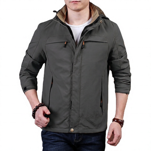 Veste à capuche pour homme, fermeture éclair, coupe-vent, décontractée, pour l'extérieur, saison automne, mélange polyester-coton - Product Image 3