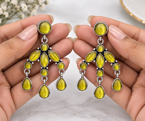 Boucles d'oreilles pendantes en argent oxydé jaune et noir, style mode, avec pierres précieuses, pour femmes, vente en gros - Product Image 3
