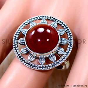 Anillos de Plata de Ley 925 con Piedras Preciosas de Cornalina, Anillos Hechos a Mano con Diseño de Flor de Sol, Joyería a Precio de Mayoreo - Product Image 2