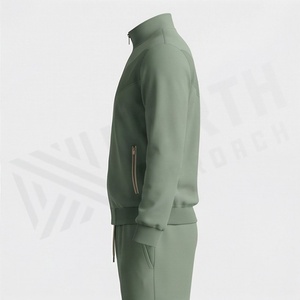 Men's Solid Color <b>Track</b> <b>Jacket</b> With Zipper Stand Collar Full Sleeve Casual Breathable Autumn Wear Regular Fit Midweight - Product Image 3