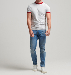 Camiseta de Algodón Gris para Hombre, Corte Regular, Manga Corta, Cuello Redondo, Estilo Casual, Jersey Sólido con Ribete en Contraste, Transpirable y de Secado Rápido - Product Image 5