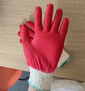 Red Cotton Latex Coated <b>Cut</b>-Resistant Knit Gloves Ambidextrous Pull on Cuff Household Cleaning Protection - Product Image 1