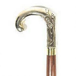 Canne de marche en bois doré avec poignée en laiton, pliable en 3 sections, embout en caoutchouc réglable pour hommes, femmes et personnes âgées - Product Image 1