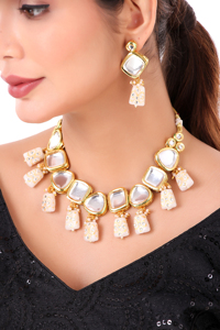 Party Wear Engagement Wedding Anniversary Choker Earrings Set Traditional Zircon Trendy <b>Gift</b> Jewelry Women Necklace Brass Alloy - Product Image 4