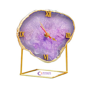 Natural <b>Agate</b> PURPLE Gemstone <b>Coaster</b> Clock Crystal Slices Golden Border Plated Waterproof Home Decor Gujarat AMAYRA CRYSTALS - Product Image 6