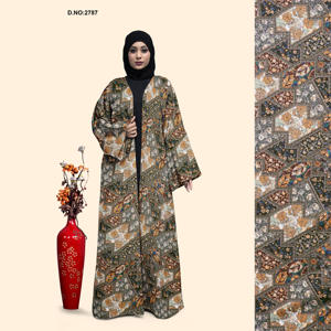 Abaya de luxe en lin de fabrication indienne, style shrug, brodée, longue jusqu'au sol, pour la prière, les fêtes et le quotidien, commandes en gros - Product Image 2
