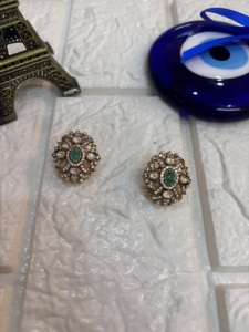 Gold Plated Luxury <b>Stud</b> Earrings in 925 <b>Silver</b> for Indian Women Anniversary Gift Handmade - Product Image 1