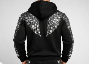 Conjunto de 2 Piezas de Sudadera con Capucha y Pantalones Deportivos Vintage con Logotipo Personalizado, Conjunto Deportivo con Pedrería, Pantalones Deportivos para Hombre - Product Image 4