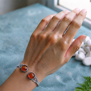Amber Ember Carnelian Open <b>Cuff</b> <b>Bracelet</b> Handcrafted <b>Silver</b> Plated Brass Classic Scrollwork Gemstone Jewelry Gift Unisex - Product Image 2